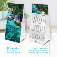 Timr Tischkalender 2026 klein zum Aufstellen - 3 Monatskalender mit Schieber - Kalender für Tisch Büro - Motiv Karibik I tr358