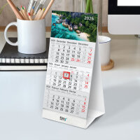 Timr Tischkalender 2026 klein zum Aufstellen - 3 Monatskalender mit Schieber - Kalender für Tisch Büro - Motiv Karibik I tr358