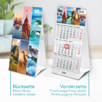 Timr Tischkalender 2026 klein zum Aufstellen - 3 Monatskalender mit Schieber - Kalender für Tisch Büro - Motiv Kontinente I tr359