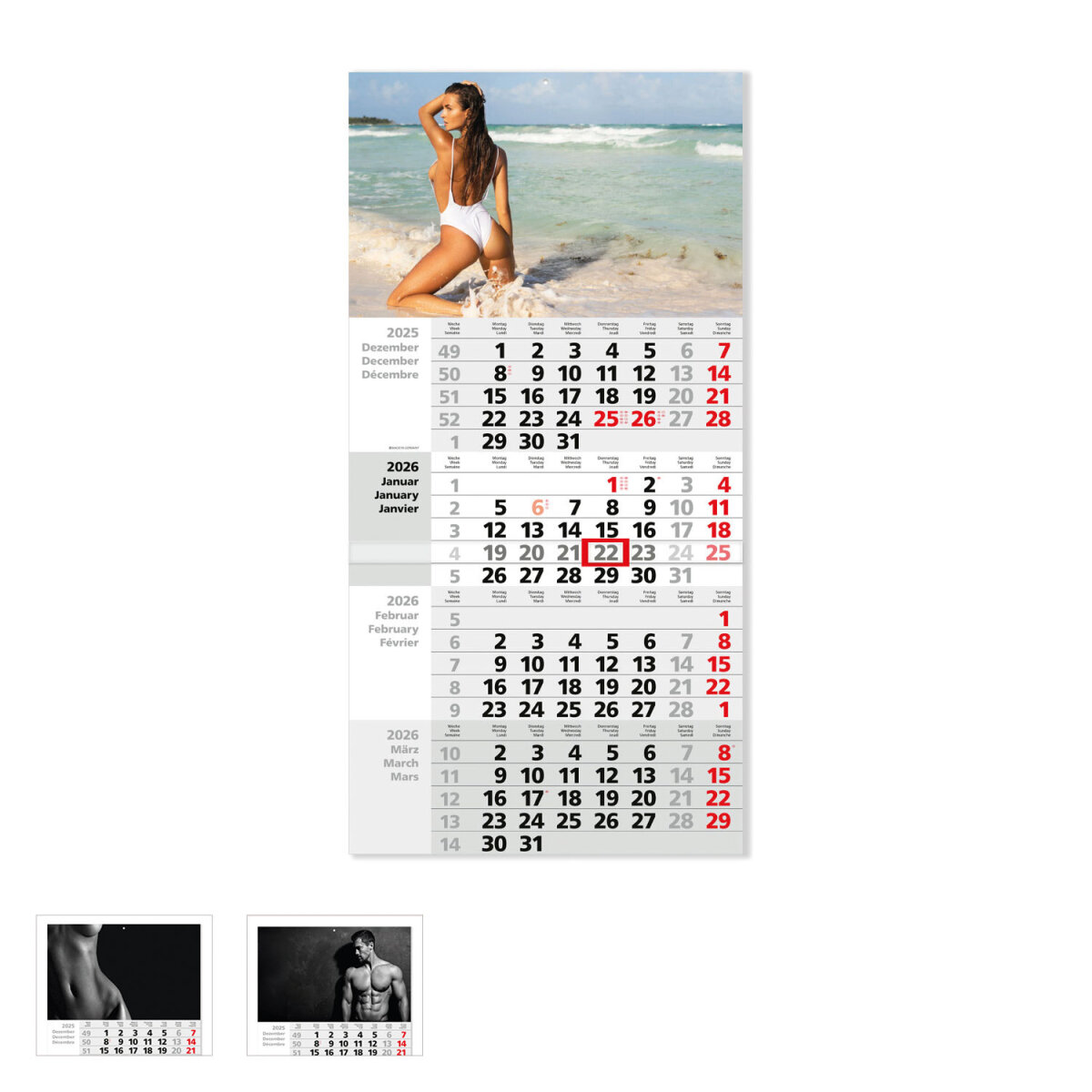 Timr 5-Monatskalender 2026 - Wandkalender 5 Monate mit Schieber - 60 cm Fünfmonatskalender mehrsprachig D/GB/F I Motiv Karibik I tr365