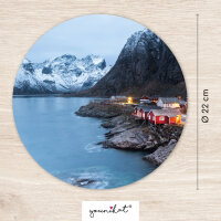 younikat Mauspad mit Lofoten Motiv I Ø 22 cm rund I Mousepad in Standard-Größe I rutschfest I Berge I you0111