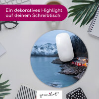 younikat Mauspad mit Lofoten Motiv I Ø 22 cm rund I Mousepad in Standard-Größe I rutschfest I Berge I you0111
