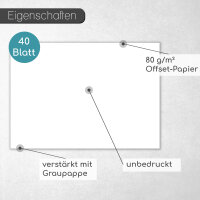 Blanko Schreibtischunterlage I DIN A2 I 40 Blatt I aus Papier zum Abreißen I Skizzenblock I zum Beschreiben und Bemalen I Zeichenblock I Papierunterlage I Bastelunterlage I FSC I XL-Malblock I dv194