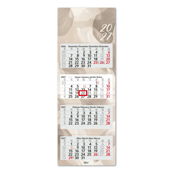 Timr 4-Monatskalender 2027 - Wandkalender 4 Monate mit Schieber - 90 cm Viermonatskalender mehrsprachig D/GB/F/ES I Motiv Beige I tr431