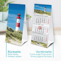 Timr Tischkalender 2026 klein zum Aufstellen - 3 Monatskalender mit Schieber - Kalender für Tisch Büro - Motiv Leuchtturm I tr357