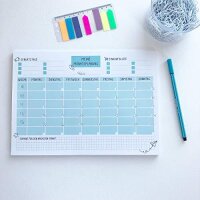 Monatsplaner undatiert I DIN A4 I 50 Blatt I Blau I Block zum beschriften und Abreißen I Wochen-planer Tagesplaner Organizer Planung aus Papier Vordruck I dv530