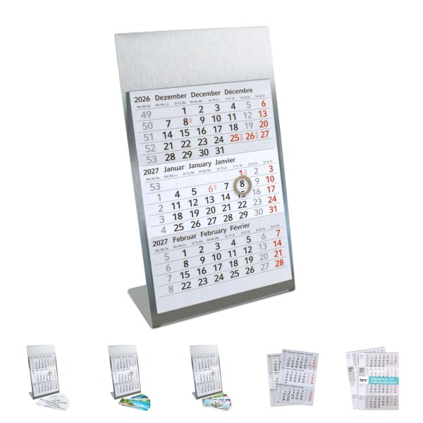 Tischkalender zum Aufstellen I 2-Jahreskalender 2027-2028 I je Seite 3 Monate I Hochformat 105 x 230 mm I mehrsprachig D/GB/F