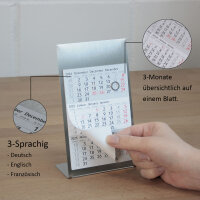 Timr Tischkalender zum Aufstellen aus Edelstahl I Landschafts-Motive I Für 2 Jahre 2027/2028 I 3-Monats-Kalender Block Magnet I Mehrsprachig D/GB/F I Silber matt klein I tr082