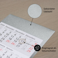 Timr Tischkalender zum Aufstellen aus Edelstahl I Landschafts-Motive I Für 2 Jahre 2027/2028 I 3-Monats-Kalender Block Magnet I Mehrsprachig D/GB/F I Silber matt klein I tr082