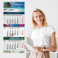 3-Monatskalender 2024 mit Spiralbindung und Bilder-Block - 81 cm lang - mehrsprachig- 6 Urlaubsmotive - Wandkalender zum Aufhängen - tr_222