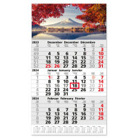3-Monatskalender 2024 Japan Jahreskalender 30 x 53 cm mehrsprachig D/GB/F/I/ES/RUS Jahresplaner mit Schieber und Aufhängeöse I tr_202