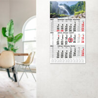 3-Monatskalender 2024 Bergsee Jahreskalender 30 x 53 cm mehrsprachig D/GB/F/I/ES/RUS Jahresplaner mit Schieber und Aufhängeöse I tr_203