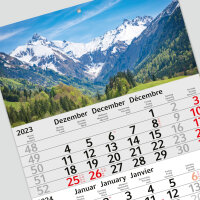 3-Monatskalender 2024 Berglandschaft I Wandkalender 3 Monate Einblatt I 30 x 49 cm I mehrsprachig Jahresplaner mit Schieber I tr_192