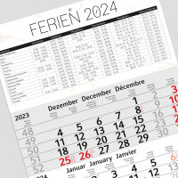 3-Monatskalender 2024 mit Ferienterminen I Wandkalender 3 Monate Einblatt I 30 x 49 cm I Jahresplaner mit Schieber I tr_197