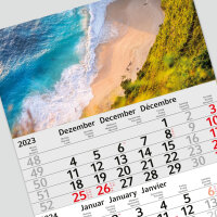 3-Monatskalender 2024 Motiv Strand von oben I Wandkalender 3 Monate Einblatt I 30 x 49 cm I mehrsprachig Jahresplaner I tr_199