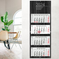 4-Monatskalender 2024 Schwarz I Wandkalender 4 Monate I 33 x 90 cm I mehrsprachig I Jahresplaner mit Schieber Mehrblatt-Kalender I tr_184