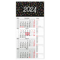 4-Monatskalender 2024 Konfetti mit Streifenkalender 4 Monate Übersicht I 30 x 60 cm I Jahresplaner mit Schieber I schwarz bunt groß I tr_168