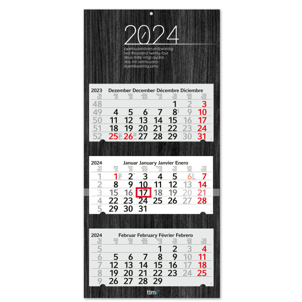 3-Monatskalender 2024 Schwarz I Wandkalender 3 Monate I 33 x 70 cm I mehrsprachig Jahresplaner mit Schieber I Mehrblatt-Kalender I tr_171
