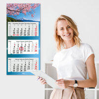 3-Monatskalender 2024 Kirschblüten in Japan I Wandkalender 3 Monate I 33 x 70 cm I Rosa mehrsprachig Jahresplaner mit Schieber I tr_172